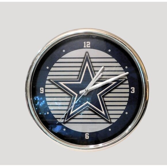 Dallas Cowboys Wall Clock Sports Star Logo 11.5" Diameter Stand Or Hang - Picture 3 of 5